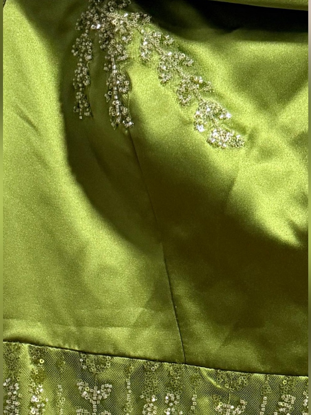 Lime Green Embroidered Long Sleeve Maxi Dress with a back corset lace up - Picture 6 of 9